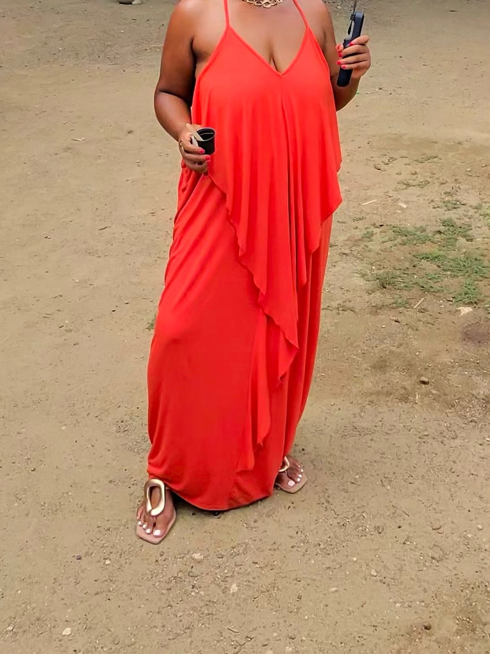 Women's Red Flowing Maxi Dress -